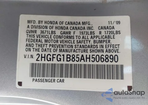 2010 Honda Civic Ex z USA, uszkodzony, nr VIN 2HGFG1B85AH506890